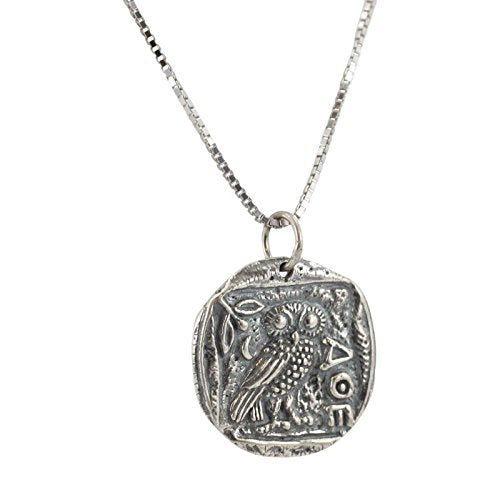 Ancient Greek Coin Necklace with Athenas Owl in Sterling Silver on a 20" Chain for Men or Women, #7014