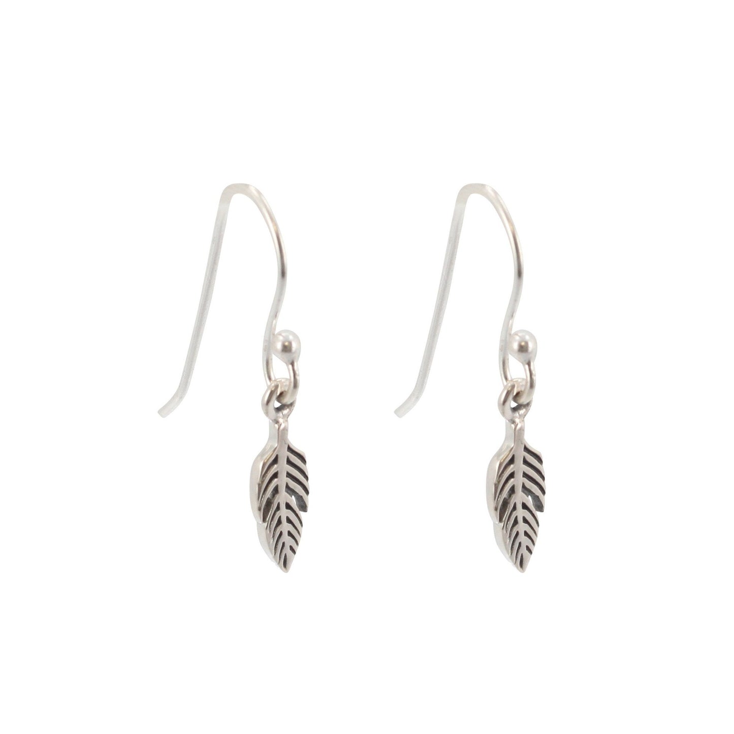 Small Feather Dangle Earrings in Sterling Silver, #6428-ss