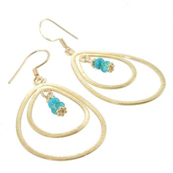 Limited Edition Open Gold Vermeil Teardrop Dangle Earrings with Apatite and Turquoise Gemstone Beads, 7831