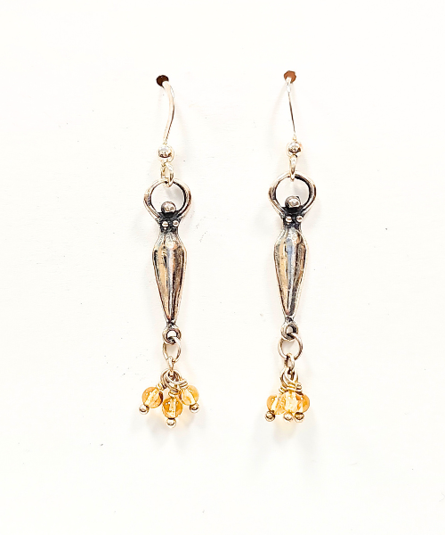 Limited Edition Fertility Goddess Gemstone Dangle Earrings in Sterling Silver #7008