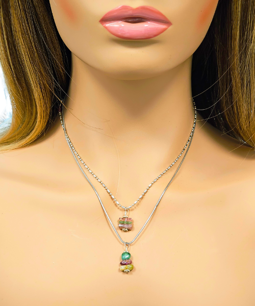 SALE! 2 Tourmaline Gemstone Sterling Silver Necklaces