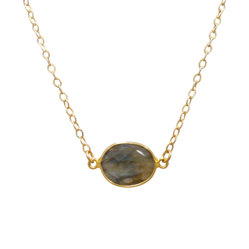 Labradorite Pendant on Gold Fill Link Chain Necklace in Adjustable Lengths, #6154-yg