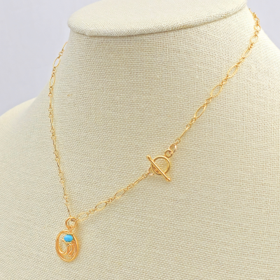 Limited Edition Round Gold Plated Om and Turquoise Necklace, #7975