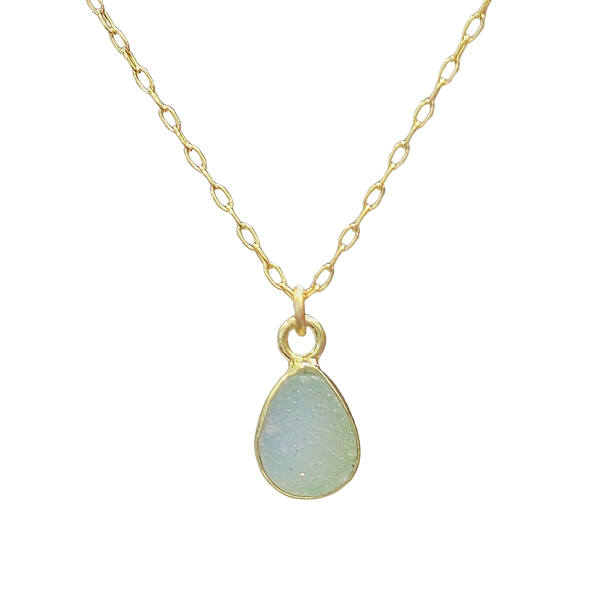 New! Aqua Druzy Necklace in Gold, 16" or 18" #6022-yg