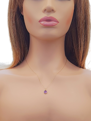 New! Amethyst Semi Round Gemstone Gold Necklace, Choose your length, #8005-yg