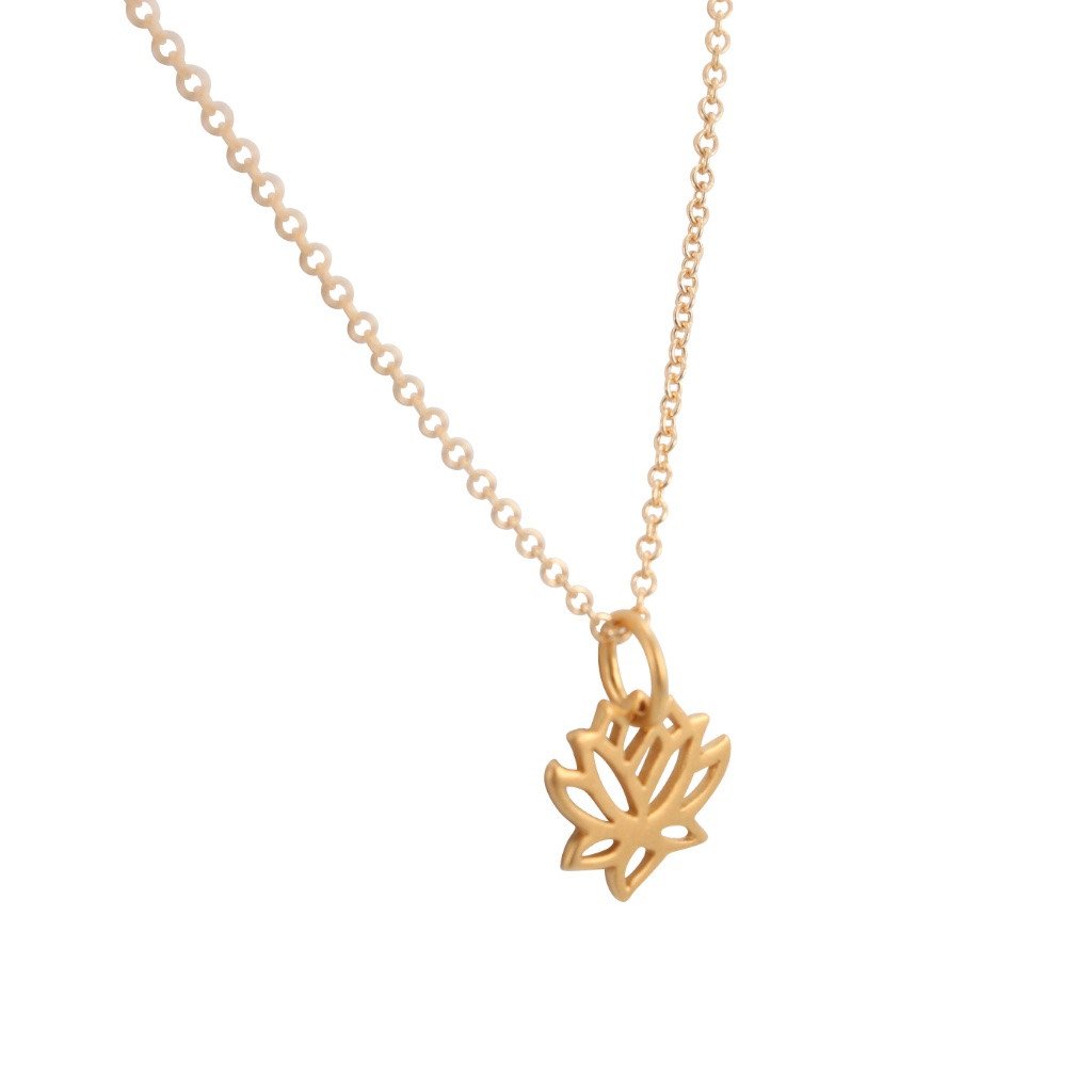 Gold Plated Silver Tiny Lotus Necklace, #7087-yg