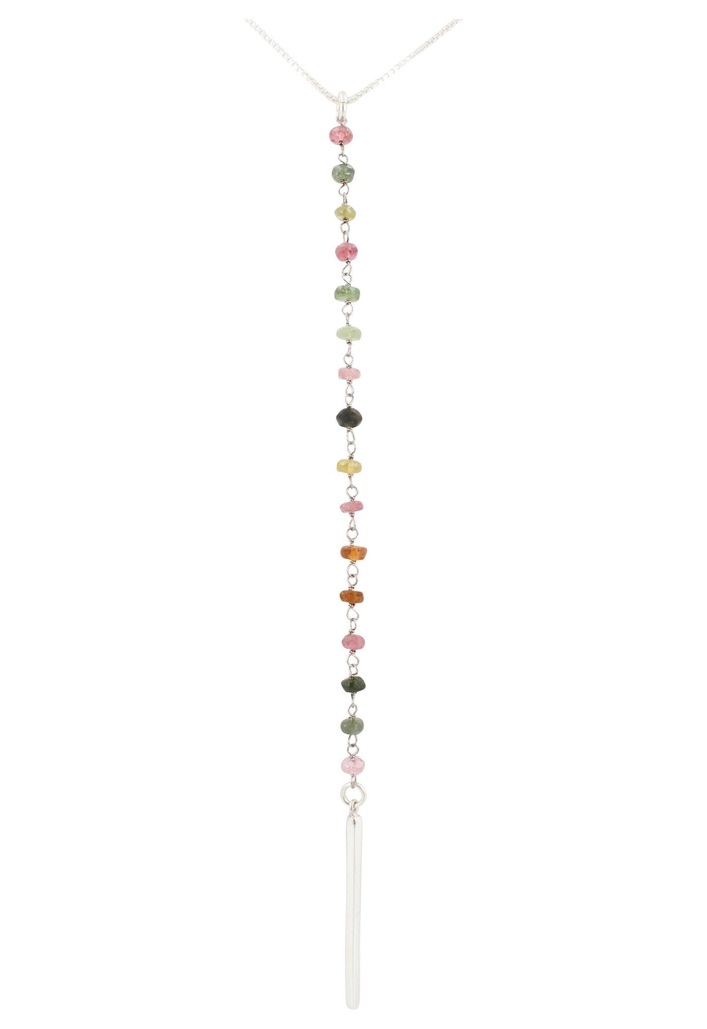 Tourmaline Lariat Bar Necklace in Sterling Silver, #6420-ss