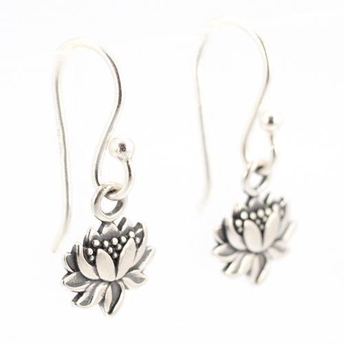 Small Detailed Lotus Flower Dangle Earrings, #7435-ss