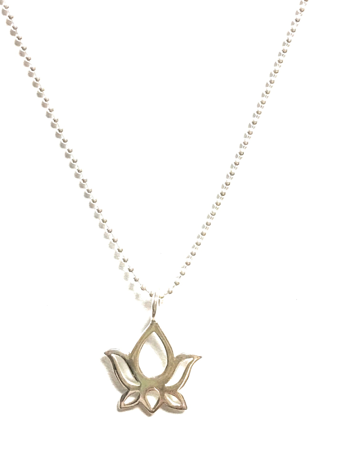 Tiny Cut Out Design Lotus Flower Pendant in Sterling Silver on a 16" or 18" Bead Chain, #8453