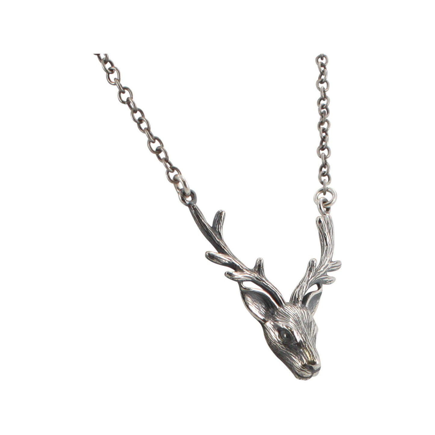 Buck Deer Head 32" Necklace in Sterling Silver