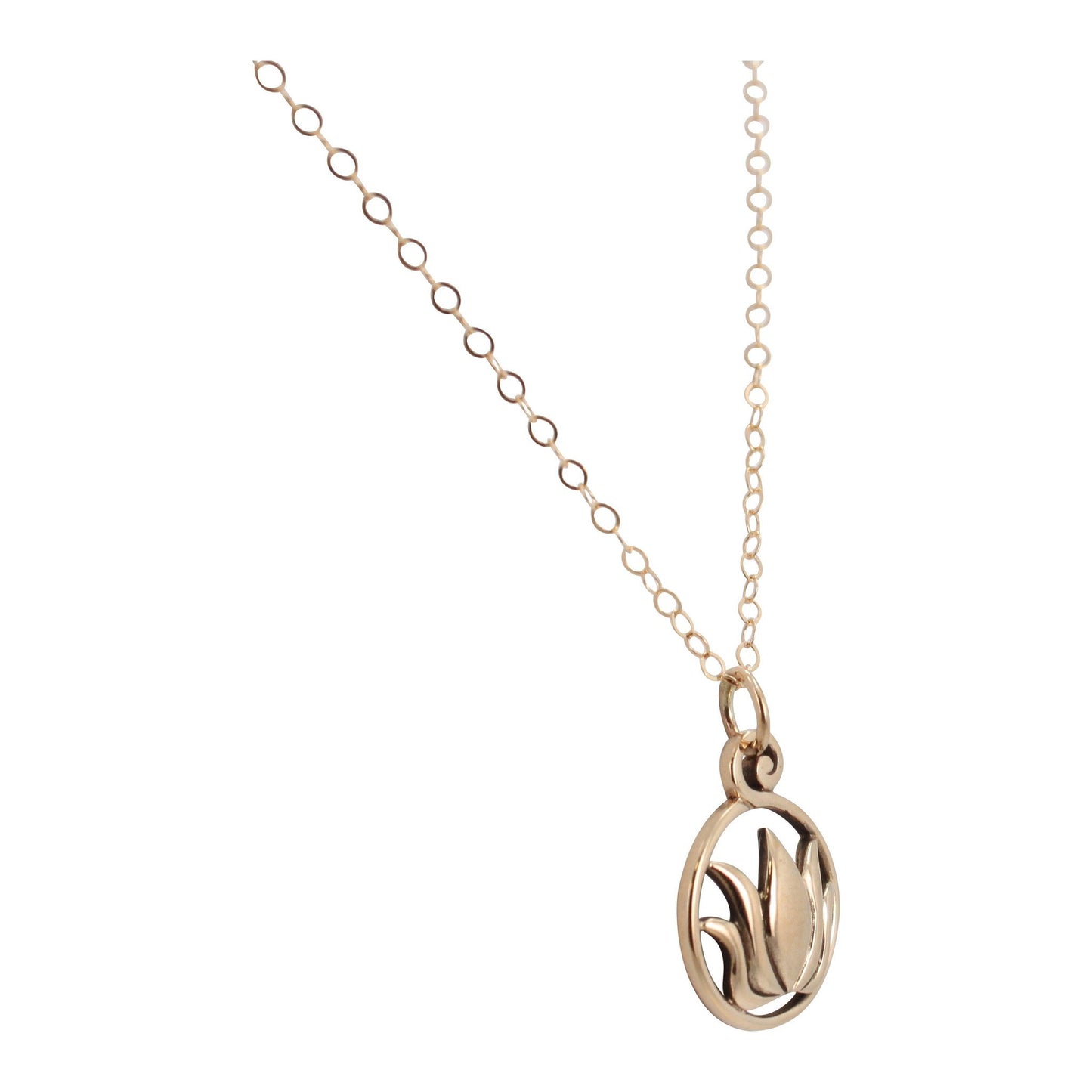 Bronze Round Cut Out Lotus Flower Necklace, #6393-brz