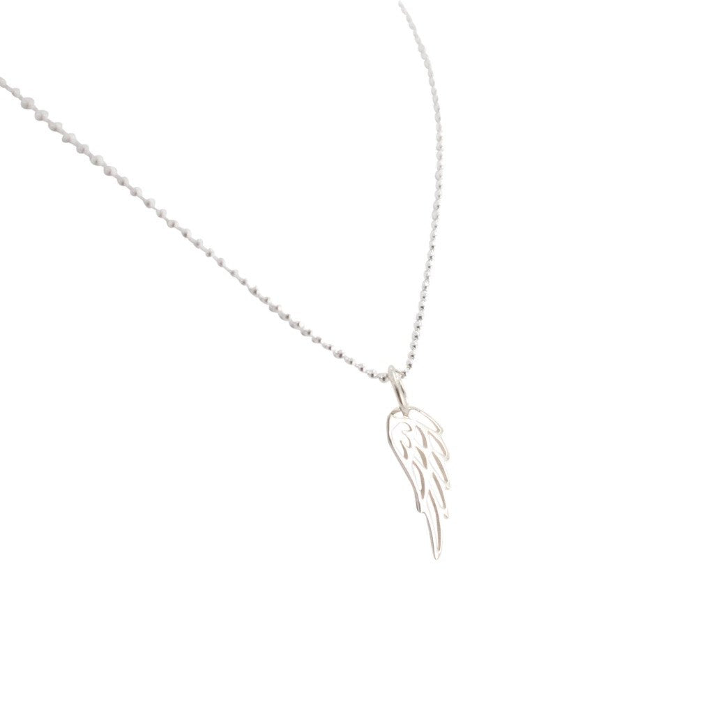 Detailed Mini Sterling Silver Angel Wing Necklace, 6852-ss