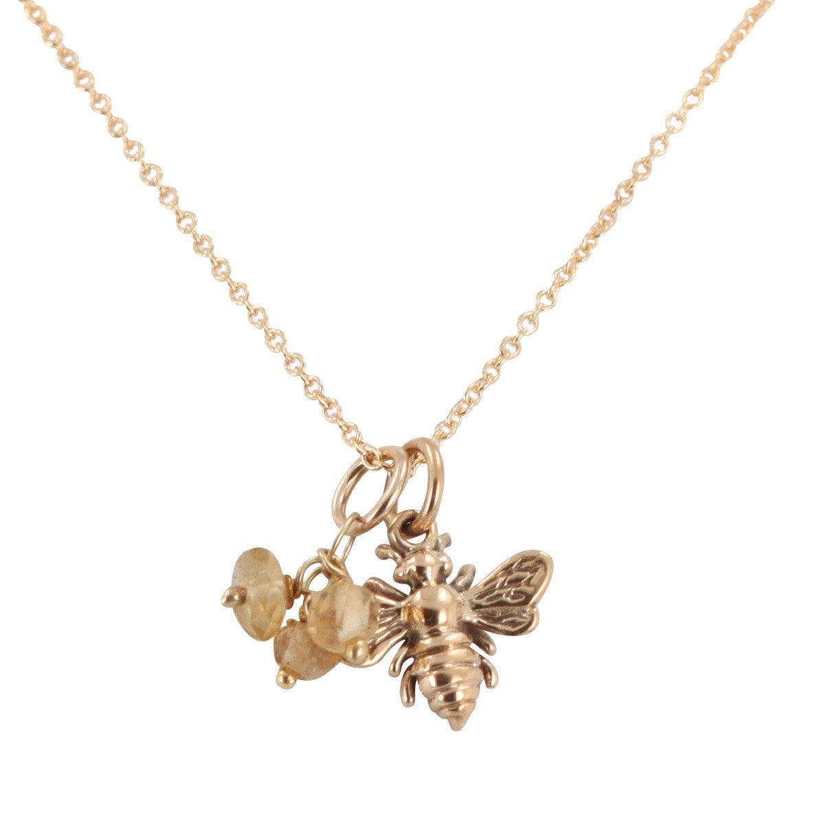 Tiny Bronze Honey Bee Necklace with Citrine, #6711-brz