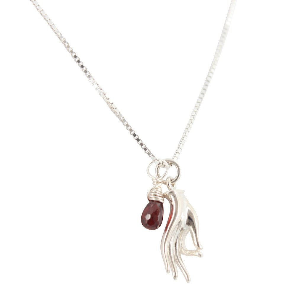 Gyana Mudra Hand with Garnet Necklace, #6847-ss