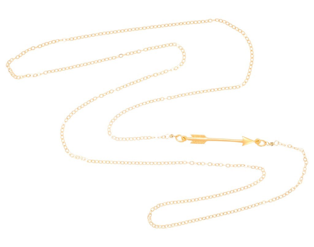 Gold Arrow Necklace on 30" Chain, Long Layer Necklace, #6886-yg
