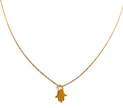 Zoe and Piper Small Hamsa Hand Necklace in 24k Gold Plated on a Gold Plated 16" or 18" Mini Rolo