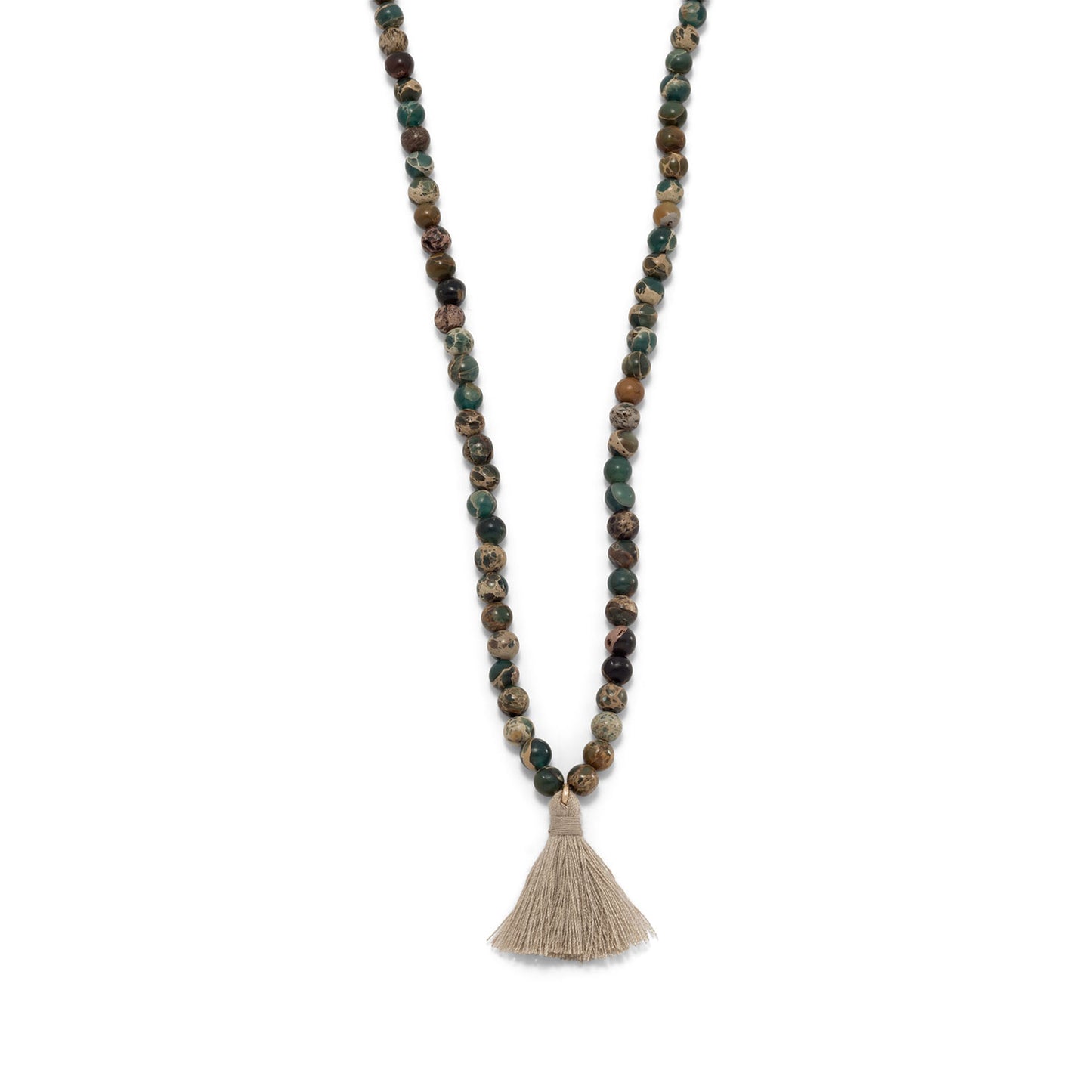 Jasper Mala Bead Necklace with Tassel, 6162