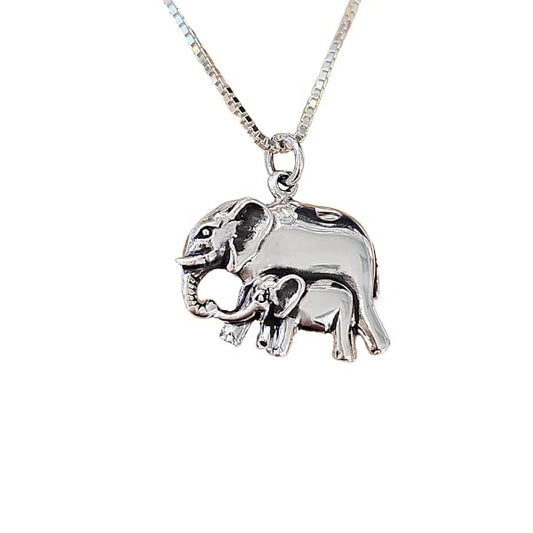 Zoe and Piper Mother and Baby Elephant Sterling Silver 18" Necklace, 8116