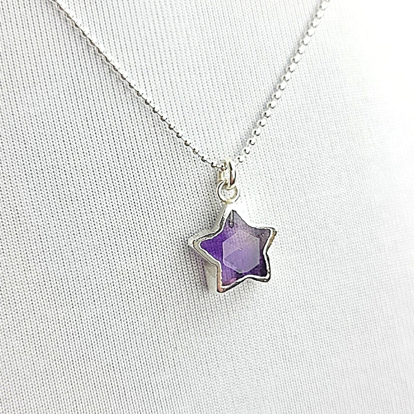 Star Shape Gemstone Necklace in Sterling Silver, Stone Choice, #6158-ss