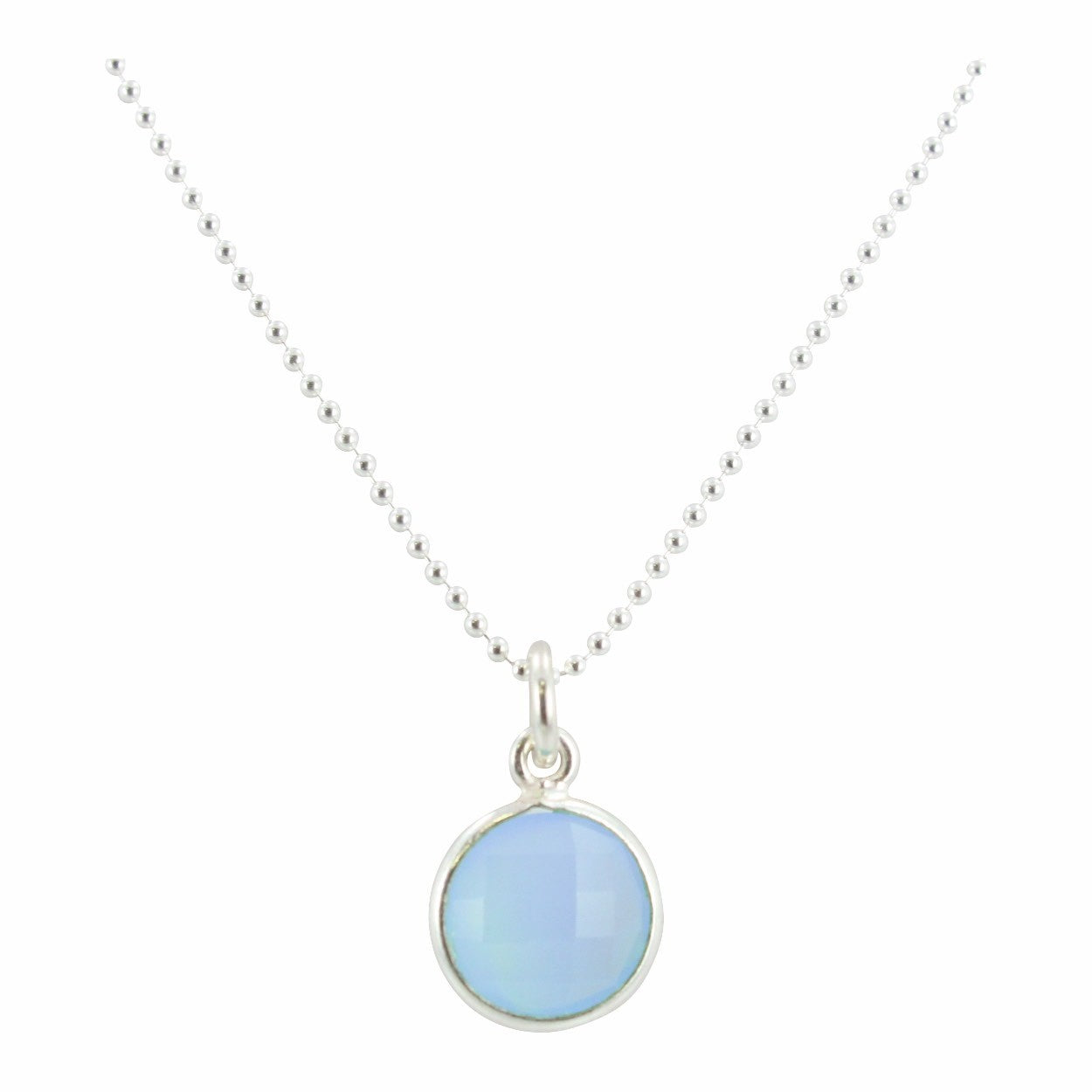 Round Gemstone Drop Necklace in Sterling Silver, #6409-ss