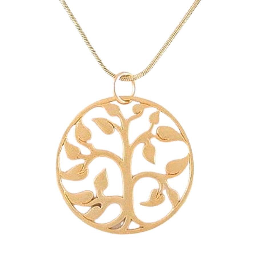 Round Family Tree of Life Open Cut Design Pendant in 24k Gold Plated Sterling Silver on an 18" gold filled Snake Chain, #8339