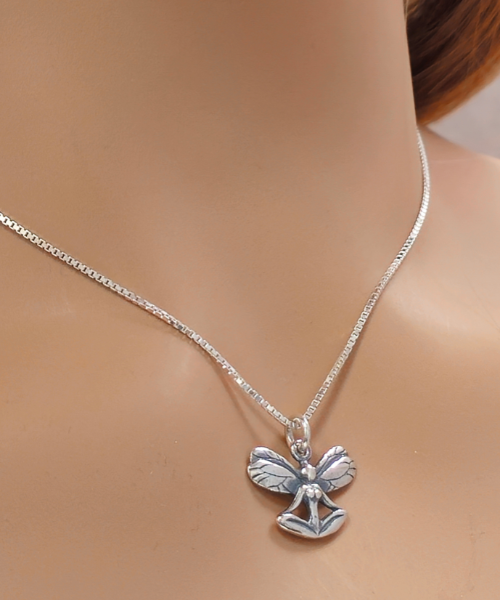 Limited Edition Double Wing Yoga Fairy 18" Necklace in Sterling Silver #6271