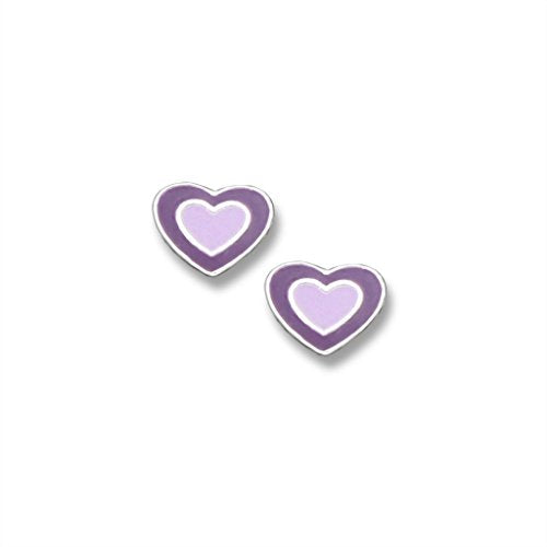 Children's Purple Enamel Double Heart Post Earrings in Sterling Silver, #6767