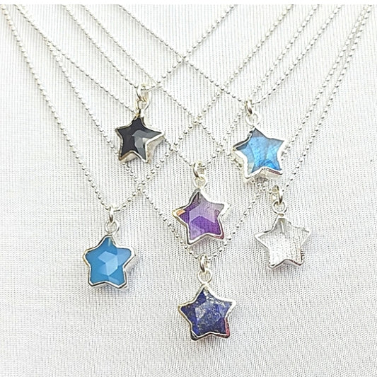 Star Shape Gemstone Necklace in Sterling Silver, Stone Choice, #6158-ss