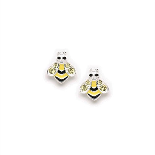 Tiny Enamel Bumble Bee Earrings in Sterling Silver, #6648