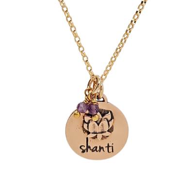 Limited Edition Pink Silver Shanti Lotus and Amethyst Bauble Necklace on a 20" Gold Fill Rolo Chain, #6703-pink