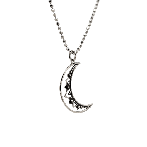 Medium Crescent Moon Mandala Sterling Silver 18" Necklace #6004