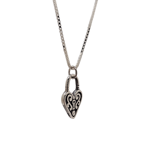 Small Heart Lock Necklace in Sterling Silver, 14', 16", 18", 20" or 24"