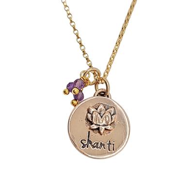 Limited Edition Pink Silver Shanti Lotus and Amethyst Bauble Necklace on a 20" Gold Fill Rolo Chain, #6703-pink