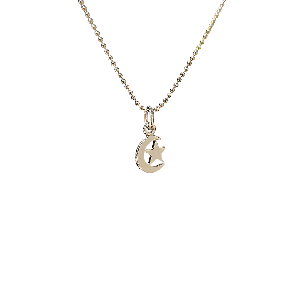 Tiny Crescent Moon and Stars Necklace in Sterling Silver 16", 18" or 20" Chain, 7978