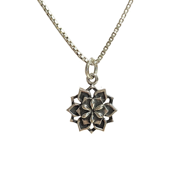 Lotus Mandala Necklace in Sterling Silver 18", 20" or 22", #6113