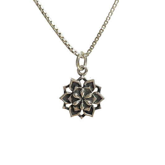 Lotus Mandala Necklace in Sterling Silver 18", 20" or 22", #6113