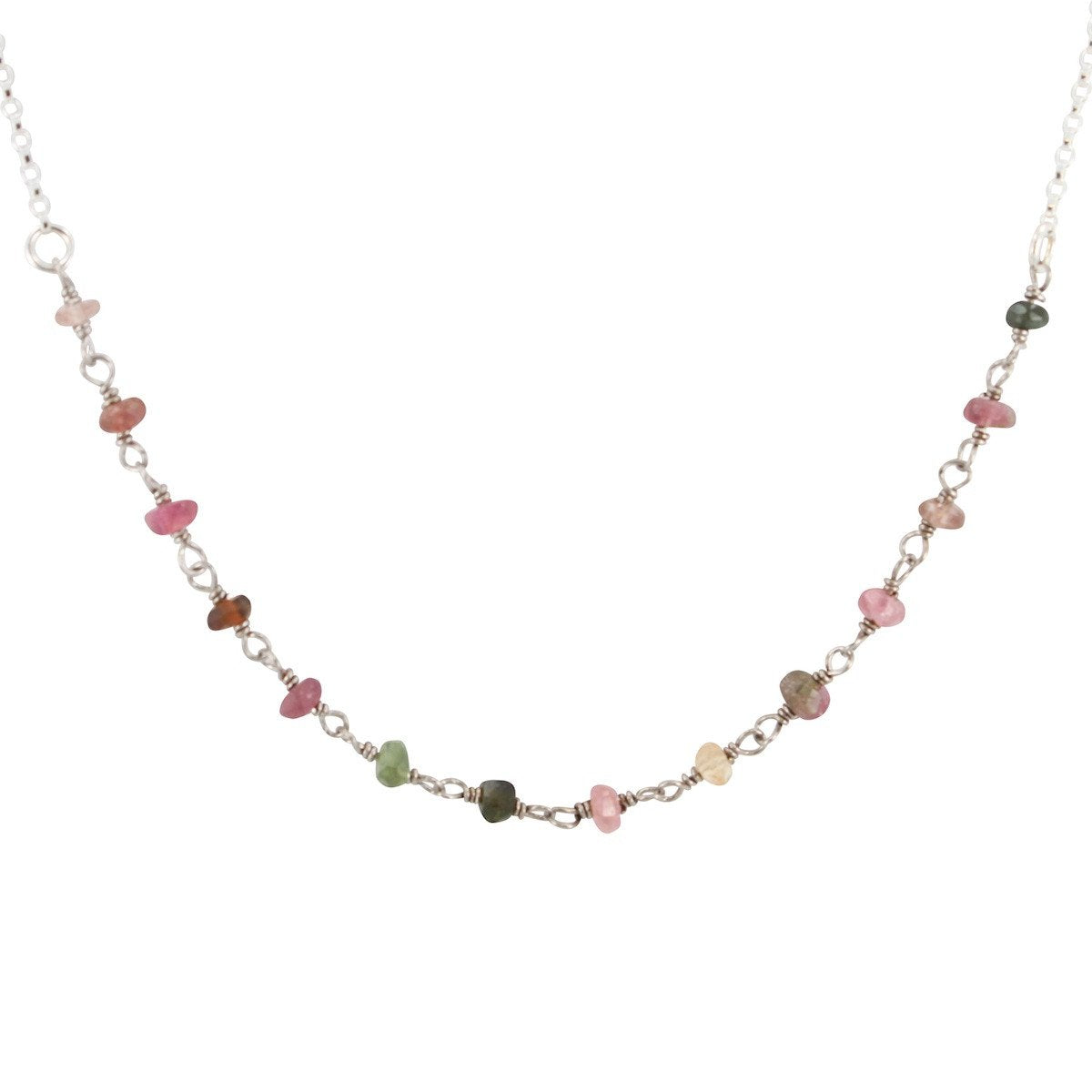 Delicate 3.5mm Rainbow Tourmaline Gemstone Necklace on Sterling Silver Chain, #6527-ss