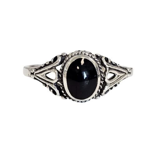 Zoe and Piper Small Oval Opal or Onyx Sterling Silver Ring #6013