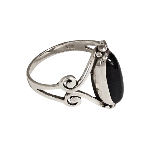 Zoe and Piper Black Onyx Oblong Sterling Silver Ring #6011