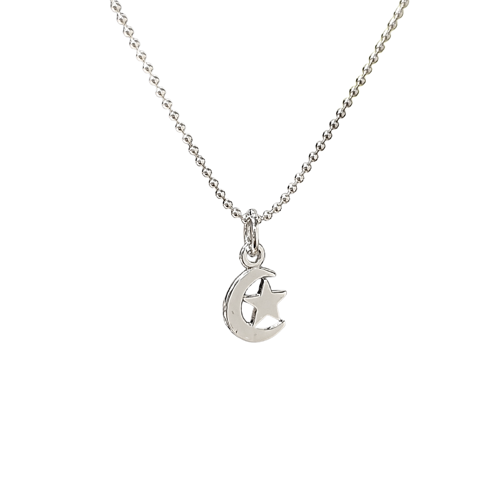 Tiny Crescent Moon and Stars Necklace in Sterling Silver 16", 18" or 20" Chain, 7978