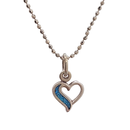 Navajo Delicate Turquoise Heart Necklace in Sterling Silver 16" or 18", #1519