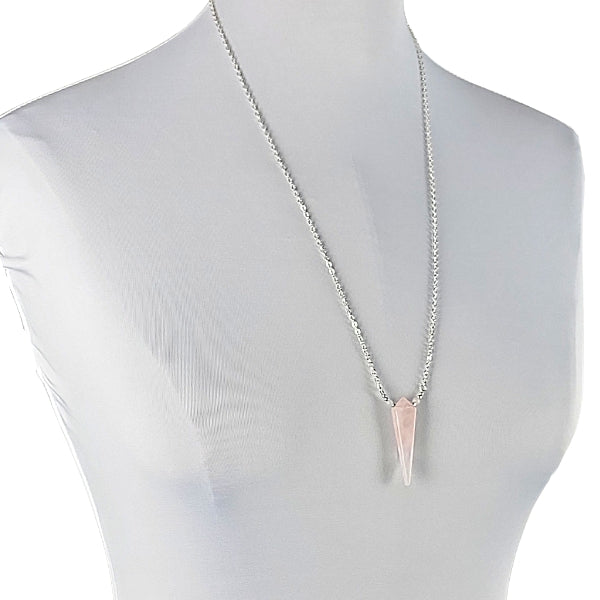 Limited Edition Rose Quartz Kite Shape Gemstone Focal Pendant Necklace in Sterling Silver Adjustable 26" - 28" #6903-rose