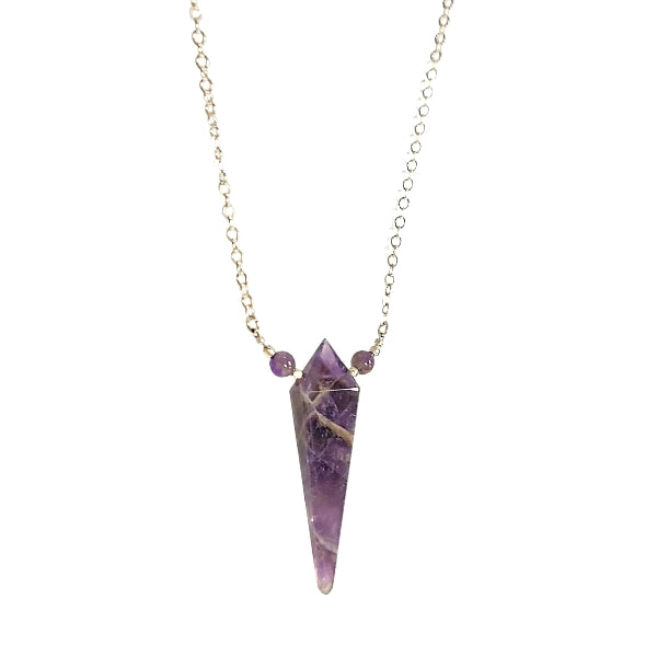 Limited Edition Amethyst Kite Shape Gemstone Focal Pendant Necklace in Sterling Silver Adjustable 26" - 28" #6903-ame