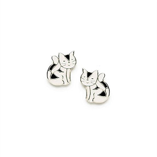 Children's Tiny Enamel Tabby Cat Post Earrings in Sterling Silver, #6633