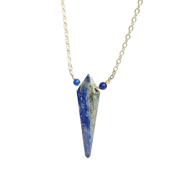 Limited Edition Lapis Kite Shape Gemstone Focal Pendant Necklace in Sterling Silver Adjustable 26" - 28" #6903-lap