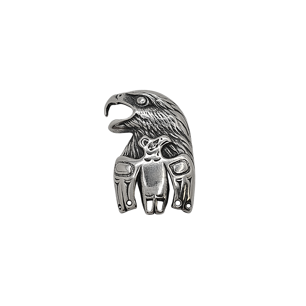 Mens Tribal Eagle Totem Necklace in Sterling Silver on a 1.8mm Box Chain, #6697