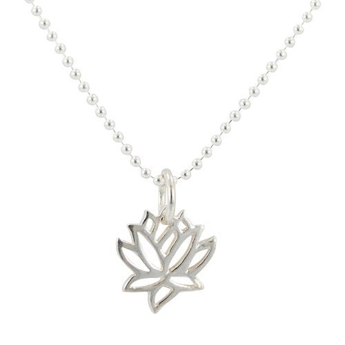 New Lengths! Delicate and Tiny Cut Out Lotus Flower Pendant on a 16", 18" or 20" Sterling Silver Bead Chain Necklace, #7087