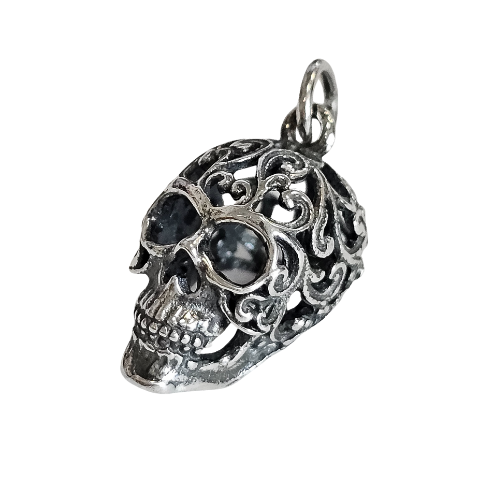 Sugar Skull Filigree Sterling Silver Pendant 20" Necklace #6005