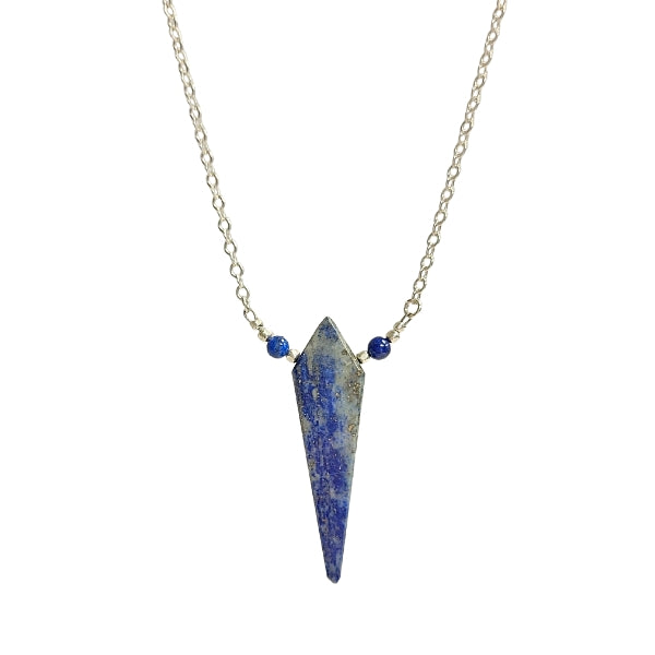 Limited Edition Lapis Kite Shape Gemstone Focal Pendant Necklace in Sterling Silver Adjustable 26" - 28" #6903-lap