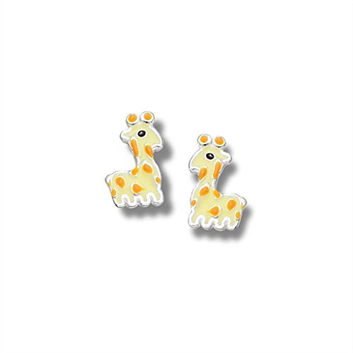 Children's Tiny Enamel Giraffe Earrings in Sterling Silver, #6768